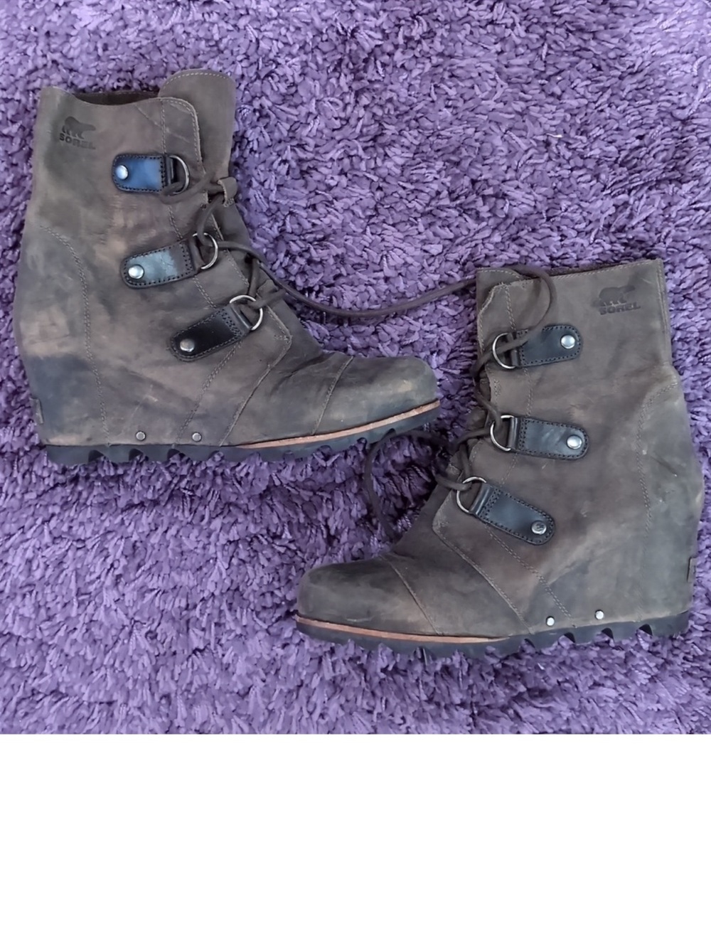 Sorel Joan of Artic Wedge Boots Brown Leather NL 1987-028 Women’s SZ 10